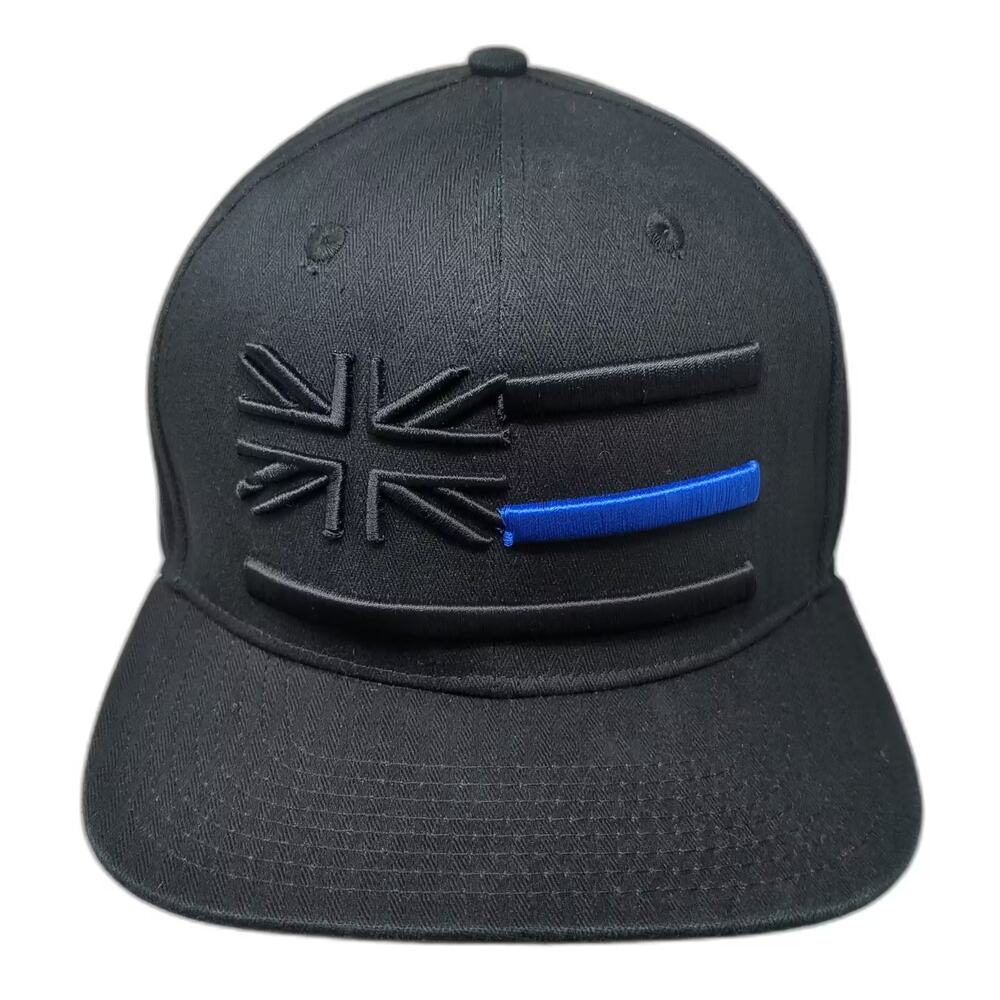 Double Portion Supply Snapback Hat Black Blue OS Hawaii Flag 808 Thin Line Logo